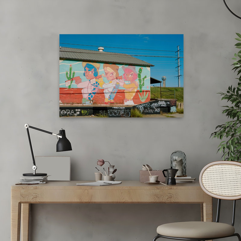 Vibrant Cowgirl Mural Colorful Modern Vibrant Urban Architecture Wall Art Print 1 Piece Wrapped Canvas Wall Art