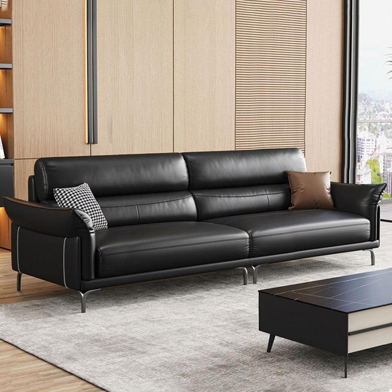 Canapé modulaire noir en cuir véritable, 33.46" H x 102.36" W x 35.43" D, Black