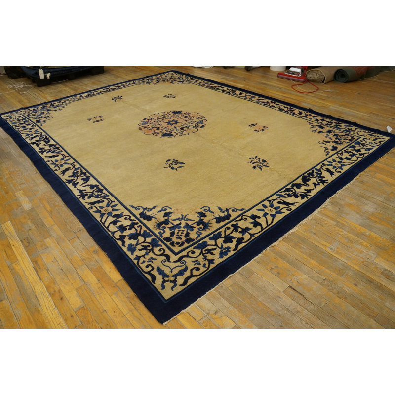 Antique Peking Chinese Floral, Medallion Beige 1900s Rug