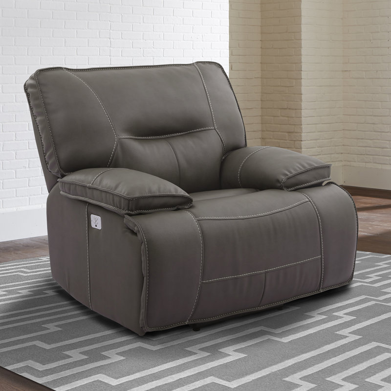 Pomona 42" Upholstered Power Recliner with Adjustable Headrest with Pillow Top Arms, Haze