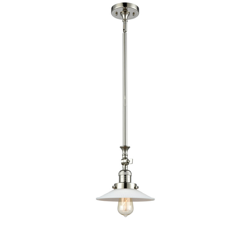 Luminaire suspendu conique à 1 lumière Miramontes, Matte White Halophane, Nickel poli
