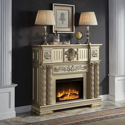 59 Inch Classical Electric Fireplace, Carved, Remote