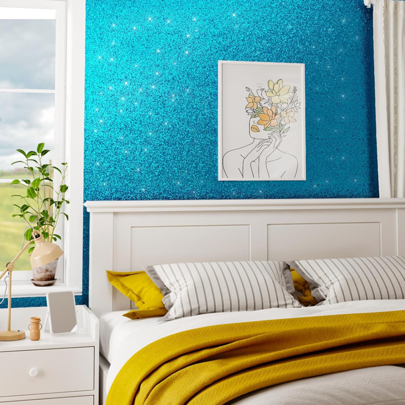 Blue Chunky Glitter Wallpaper 30Cmx300cm Sequin Sparkle Wallpaper Blue Contact Paper Vintage Luxury Sticky Back Plastic Glitter Vinyl Wrap For Furniture Bedroom