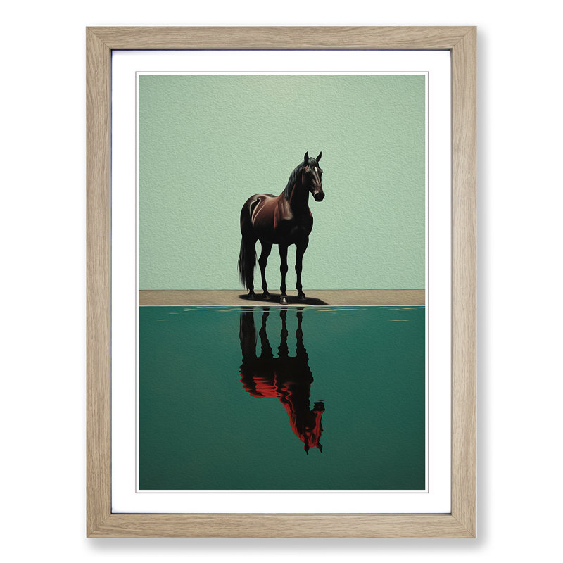 Horse Minimalism No.3 - Single Picture Frame Print on Wood, 46cm H x 34cm W x 2cm D, Oak Framed