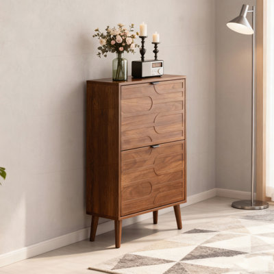 Medieval Modern Independent Shoe Cabinet With 2 Flip Drawers, Adjustable Dividers, And Open Bottom Storage For Corridors And Entrances