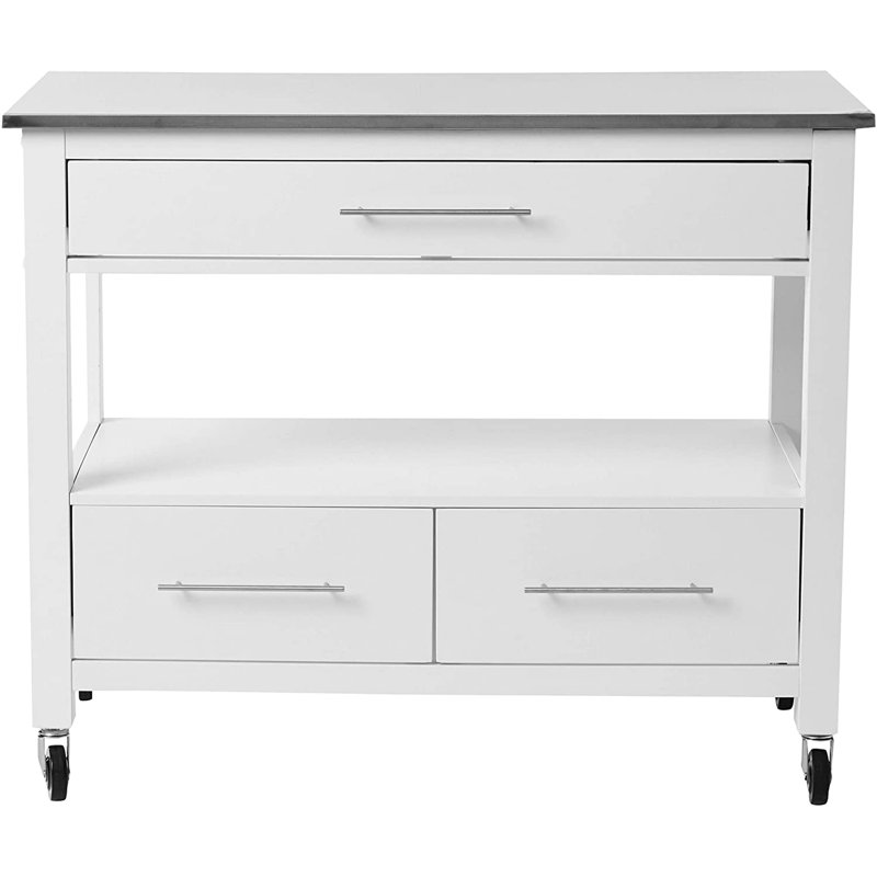 Elixabeth Contemporary Rectangular Kitchen Cart in Stainless Steel and White