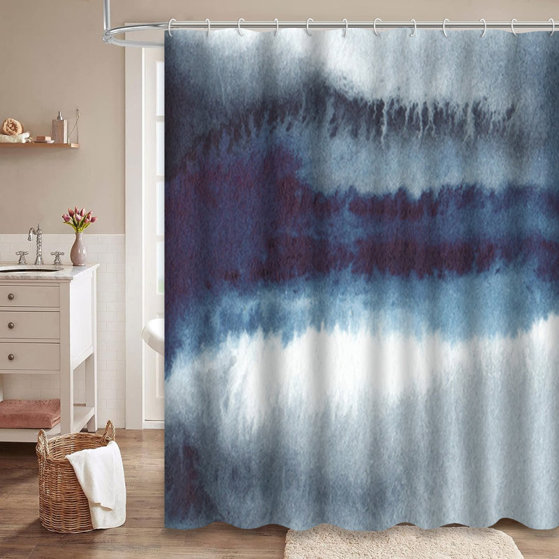 Rideau de douche Â« Paysage Â» bleu indigo aquarelle avec 12 crochets, L 72 po x l 72 po