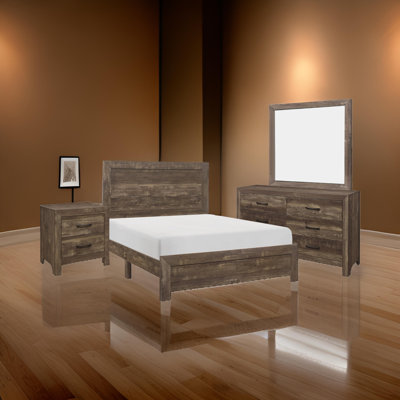 Ensemble de chambre à coucher 4 pièces Ko, détails de panneau, poignées en métal noir, 