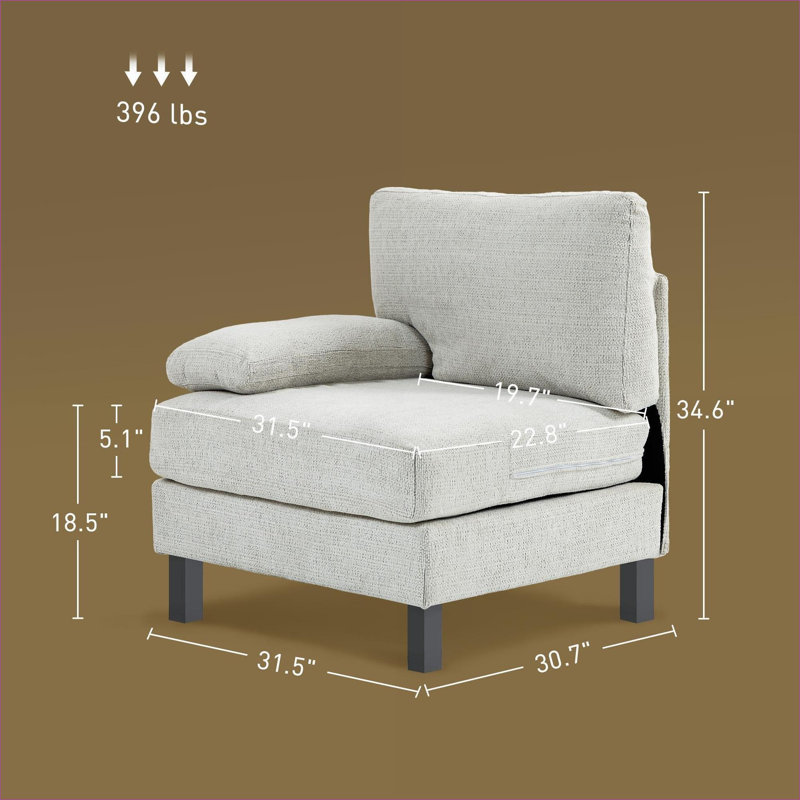Canapé modulaire modulaire faisant face à la gauche | Moderne | Pieds en bois massif | pour salon chambre à coucher | Crème / blanc | Polyester