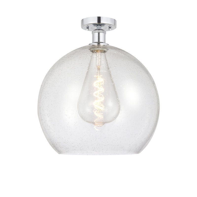 Plafonnier semi-encastré 1 lumière, H 16,75 po x l 13,75 po x P 13,75 po, Chrome poli, Bullé