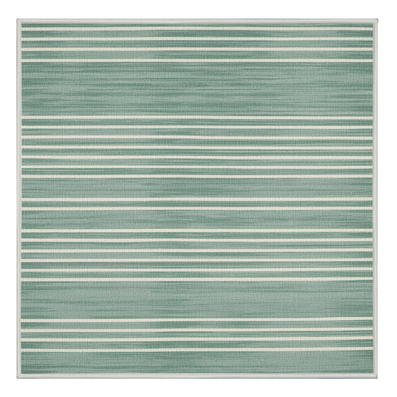 Washable Seafoam White Striped Area Rug, Square 7'