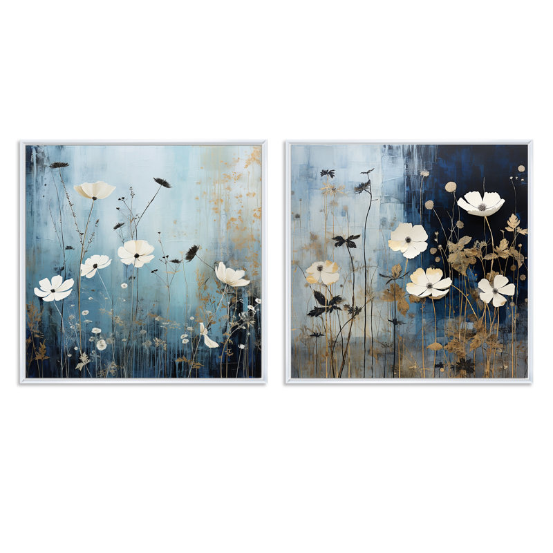 Wildflowers Wander Meadows V - ensemble de 2 fleurs sauvages carrées, Cadre flottant blanc, H 16 po x l 33 po