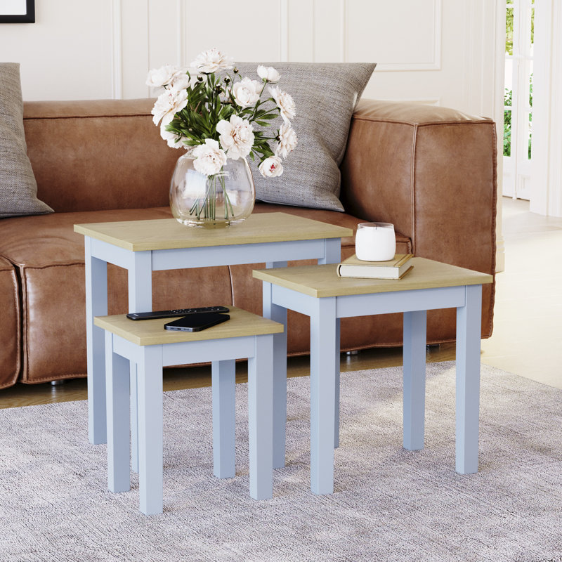 Analynn 3 Piece Nest of Tables, Oak, Grey