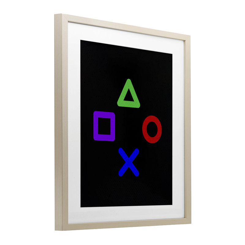 «Game Game Shapes», reproduction encadrée sous verre, conception de Kim Allen, H 16 po x l 13 po, Cadre de récolte en pin
