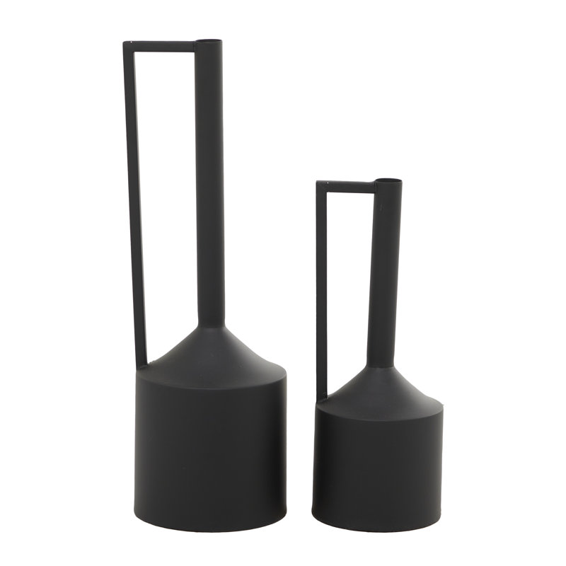 Metal Decorative Vase with Handles Set, Black