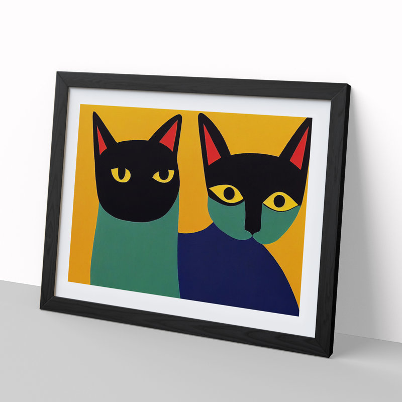 XH1022-9248X Two Abstract Cats Vol.4 - Single Picture Frame Print, Black Framed, 46cm H x 64cm W x 2cm D