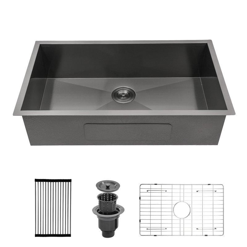  Undermount Stainless Steel Gunmetal Black 18 Gauge 9 Inch Deep Single Bowl Basin, 33" L x 19" W
