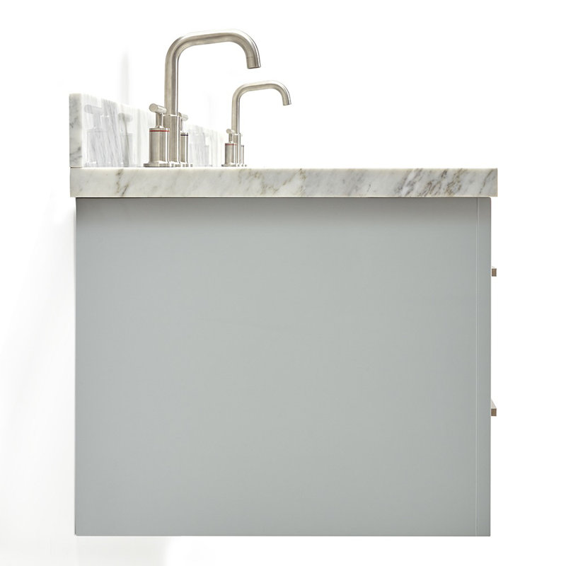73'' W Double Vanity, Brushed Nickel, Gray, Pure White Quartz