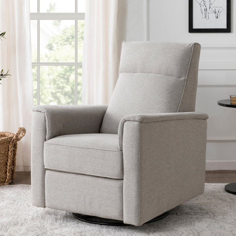 Gray Swivel Recliner with Wooden Legs and Eco-Performance Fabric