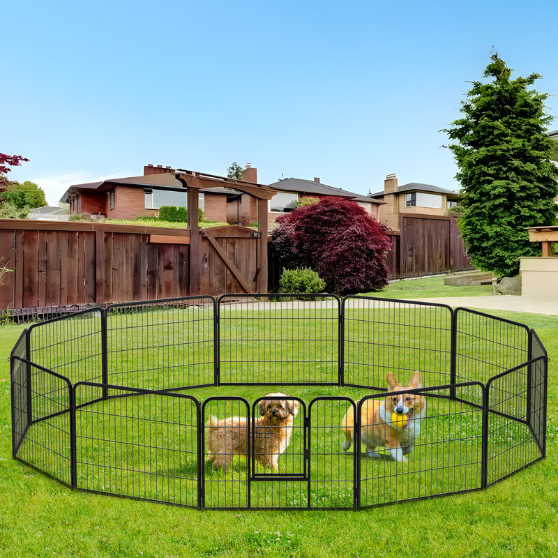 Black Metal 32x24 Inch Round Dog Playpen for Medium Dogs