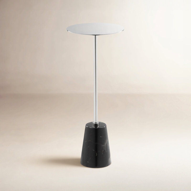 Maisel Metal and Marble Pedestal End Table, Black, Silver