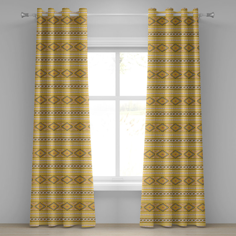 Yellow White Grommet Curtain Decorative 2-Panel Window Drapes, 50", Yellow Blush Brown, 50" W x 108" L