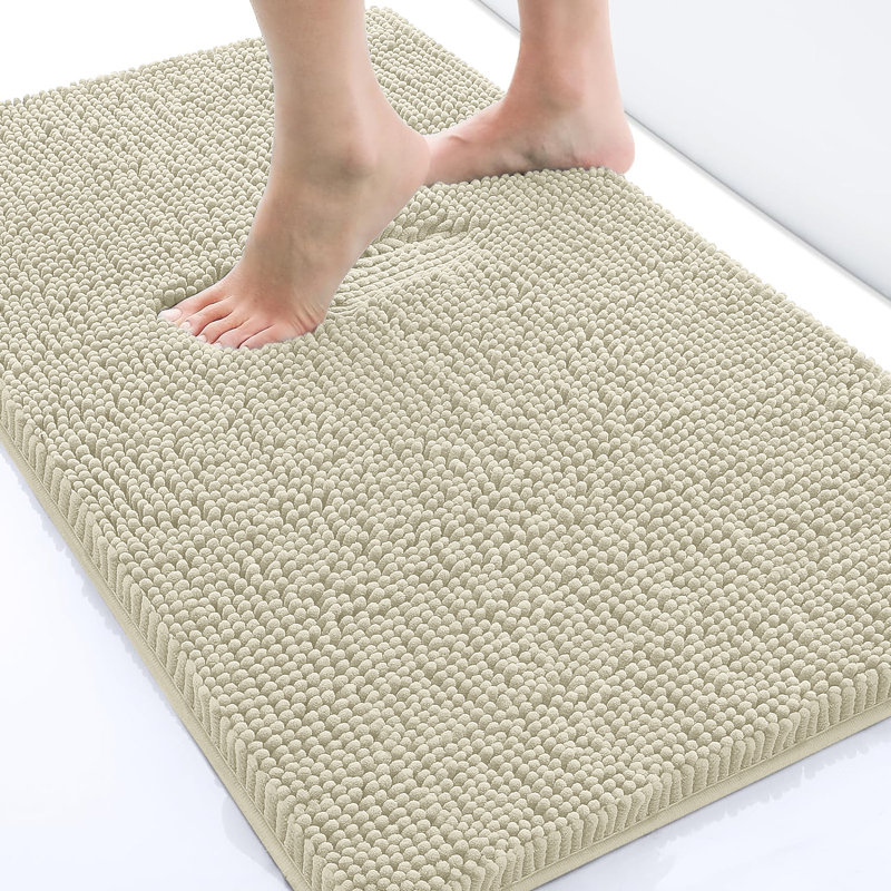 Chenille Non-Slip Non-Slip Bath Mat, Cream, 50cm Width X 80cm Length