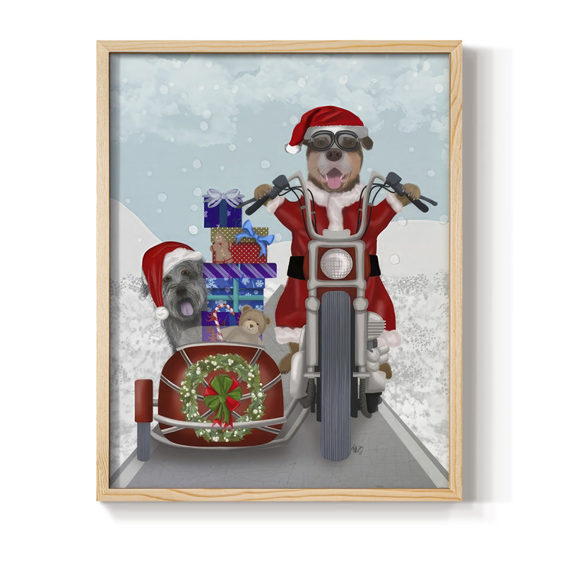 «Christmas Mutts Christmas Chopper», reproduction encadrée - bois massif, Naturel, H 11 po x l 9 po