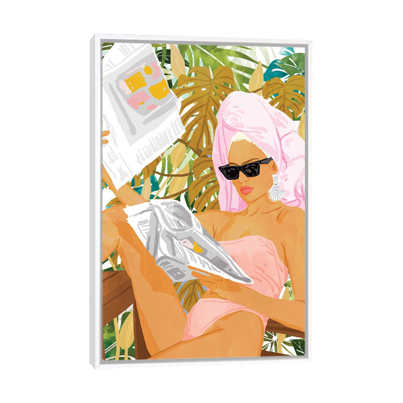 «Vacay News» par 83 Oranges - impression d'art graphique, H 60 po x l 40po x P 1,5 po, Toile blanche encadrée, Aucun mat