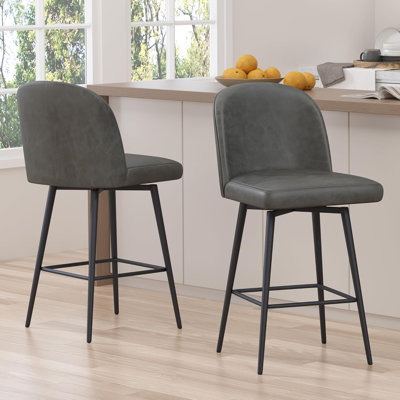Counter Height Bar Stools Set Of 3, Upholstered Swivel Bar Stools With Back And Metal Legs, 26" Seat Height Kitchen Counter Stool Chairs With Footrest