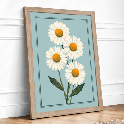 Five Daisies Arranged Botanical - Framed Print