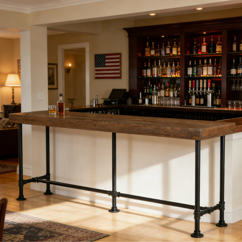 70.9-Inch Long Narrow Bar Table for 6-8,  Solid Wood Counter Height Pub Table with Metal Footrest,  High Top Bar Table for Bistro, Restaurant, Dining Room