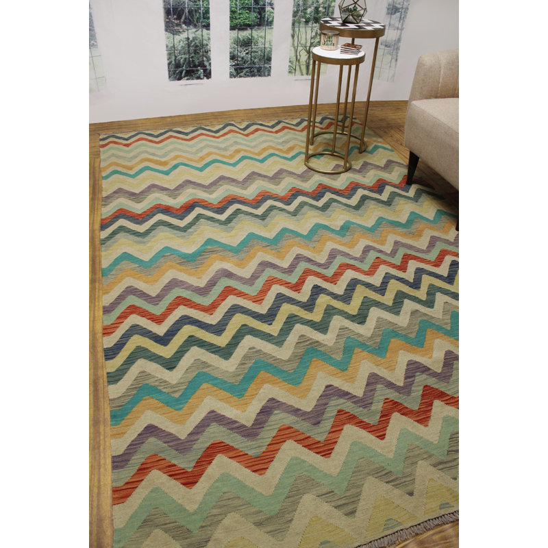 Tapis en laine Kilim fabriqué à la main Ivoire/rouge/bleu
