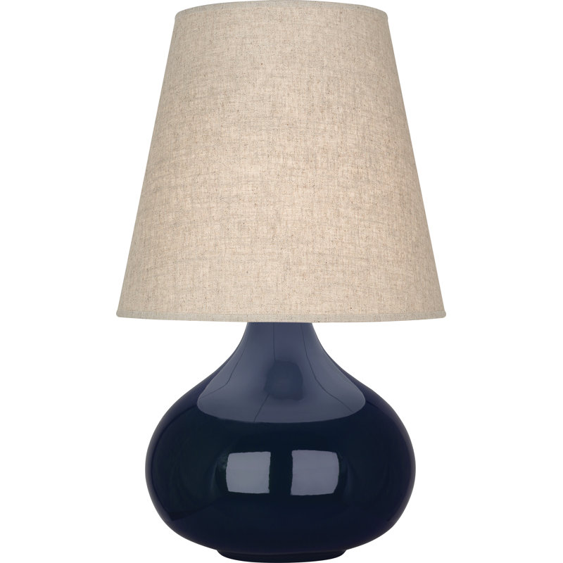 Small June Accent Lamp, Midnight Blue, Buff Linen