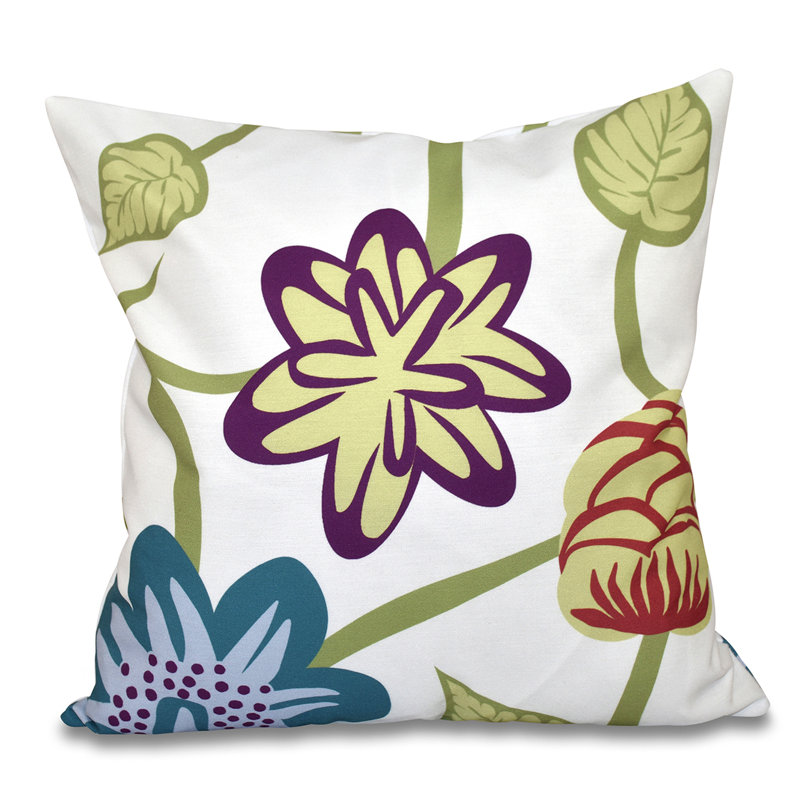 Housse et insert de coussin d'extérieur carré Botanical Blooms, 18 po x 18 po, Bleu sarcelle