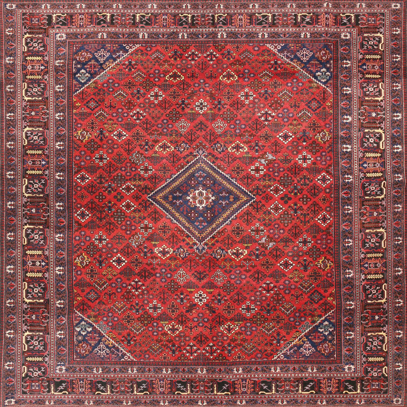 Tapis oriental rouge / brun / bleu, Carré 6 pi