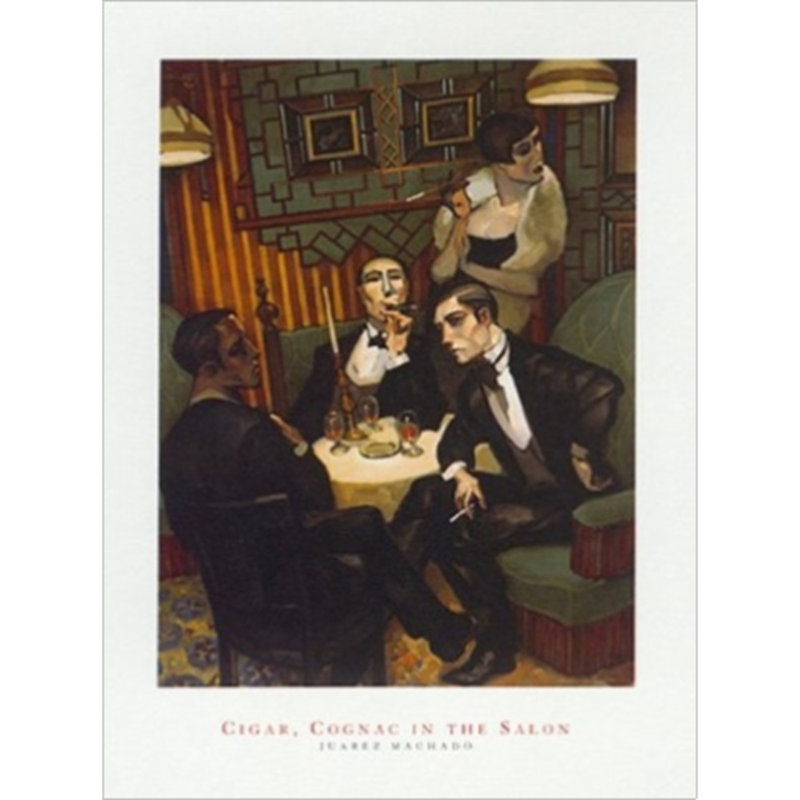 Impression d’art graphique sur papier, « cigare cognac the salon » par Juarez Machado, Blanc, H 32 po x l 24 po x P 0,1 po