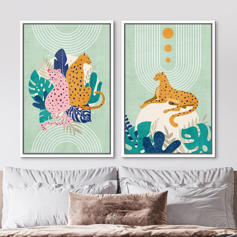 Guépard tropical, impression sur toile 2 pièces, H 24 po x l 32 po x P 1,5 po, Blanc