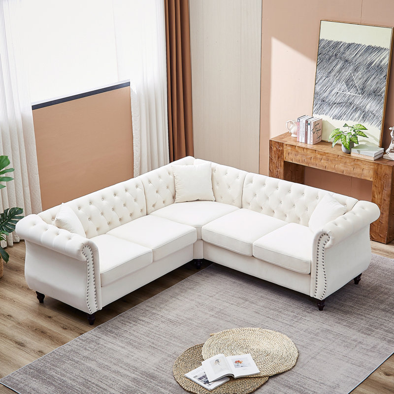Canapé modulaire de coin 3 pièces Kamily, Velours beige