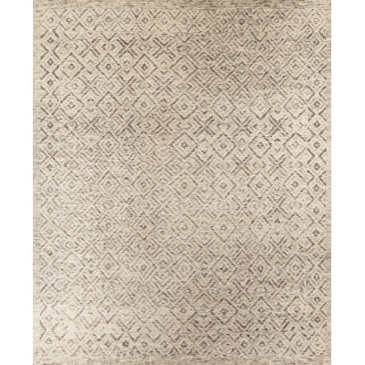 Geometric Hand-Knotted Wool Cream Area Rug