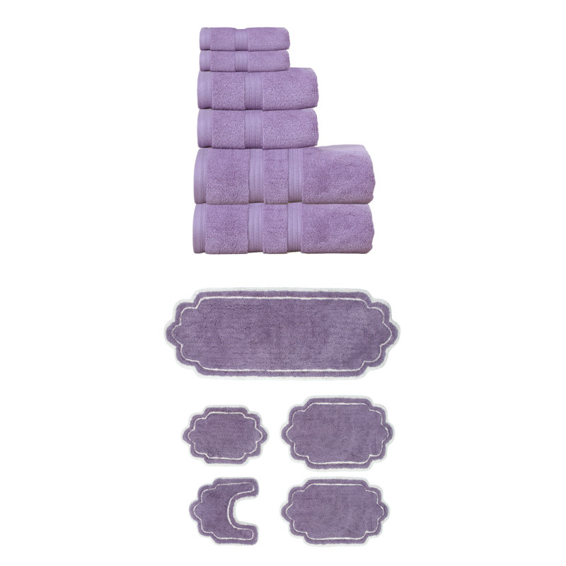 Talbert Collection 100% Soft Cotton 6 Pc Towel Set & 5 Pc Bath Rug Set, (Set of 11), Purple