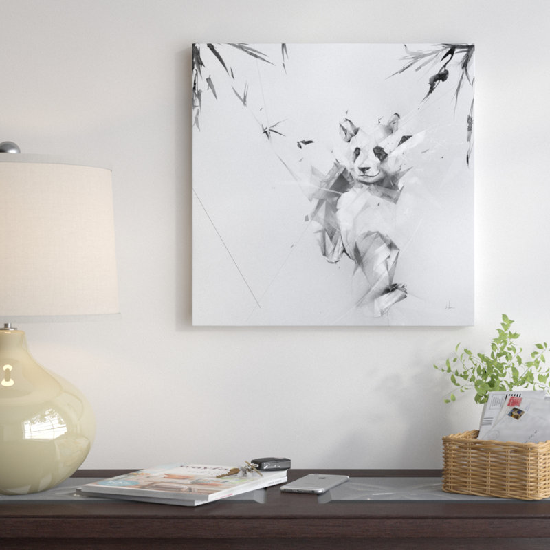 « panda », impression sur toile tendue, H 12 po x l 12 po x P 0,75 po, Toile tendue, Pas de tapis