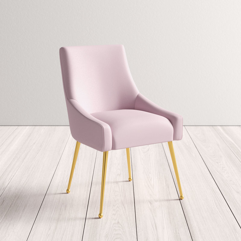19'' H Velvet Upholstered Metal Parsons Chair, Blush Velvet, Gold