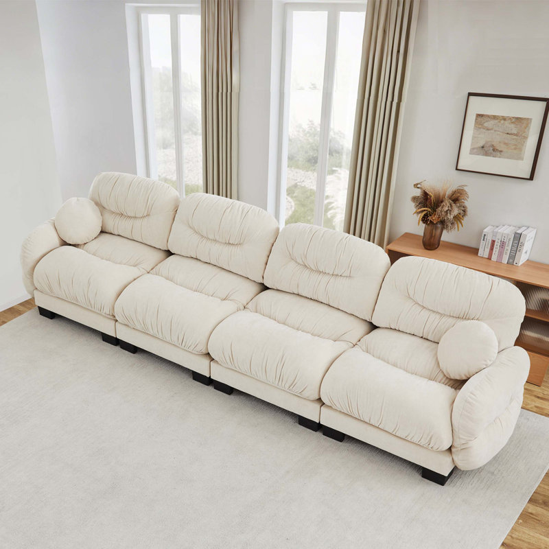 Canapé modulaire plissé en chenille avec siège ergonomique en mousse et accoudoirs courbés, H 36,2 po x l 81,8 po x P 61,4 po