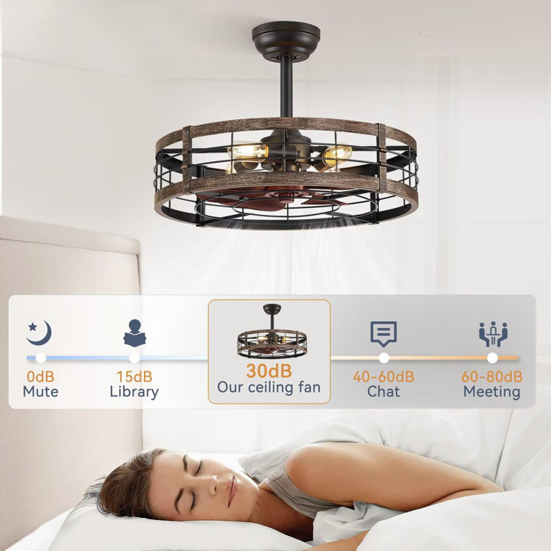 22 inch Fandelier Industrial Ceiling Fans with Lights and Remote, Rustic Brown, 22" Wide