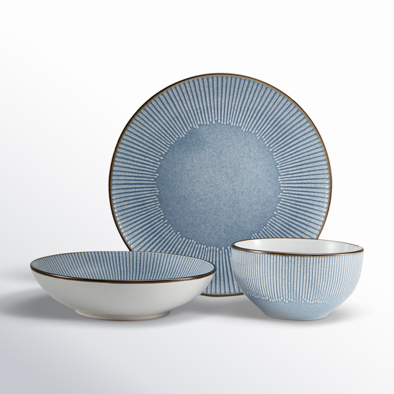 Service de table en grès 12 pièces, service pour 4 Arlie, Bleu