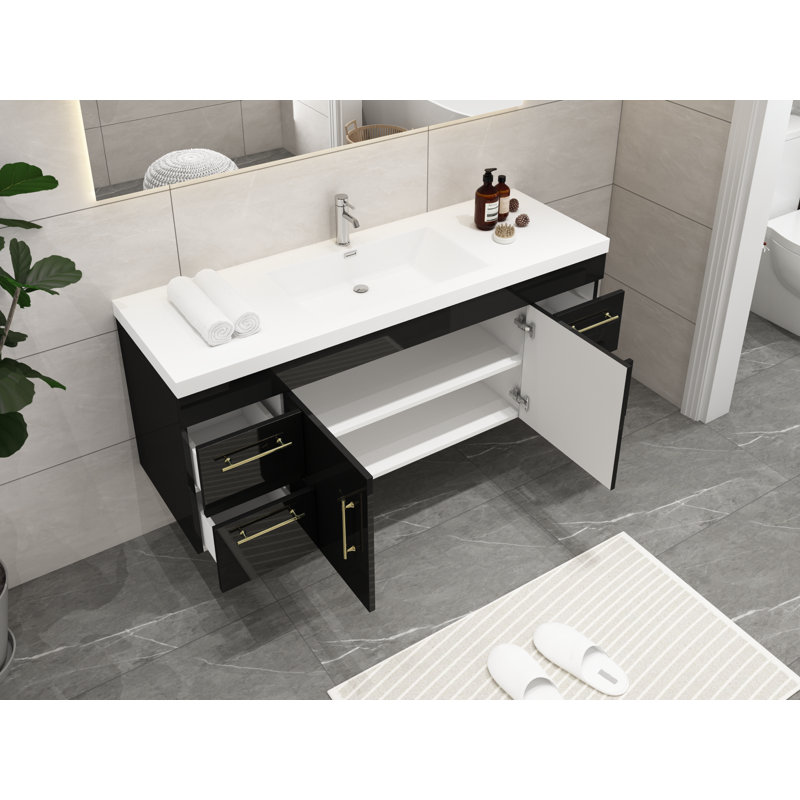 Romer 59'' Single Bathroom Vanity with Plastic Top, Black, Gold