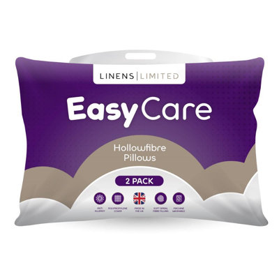Linens Limited Soft Pillows, Made in the UK, Easy Care, Soft and Firm with Orthopedic Support, Hypoallergenic Polypropylene Hollowfibre, Machine Washable - Pack of 2