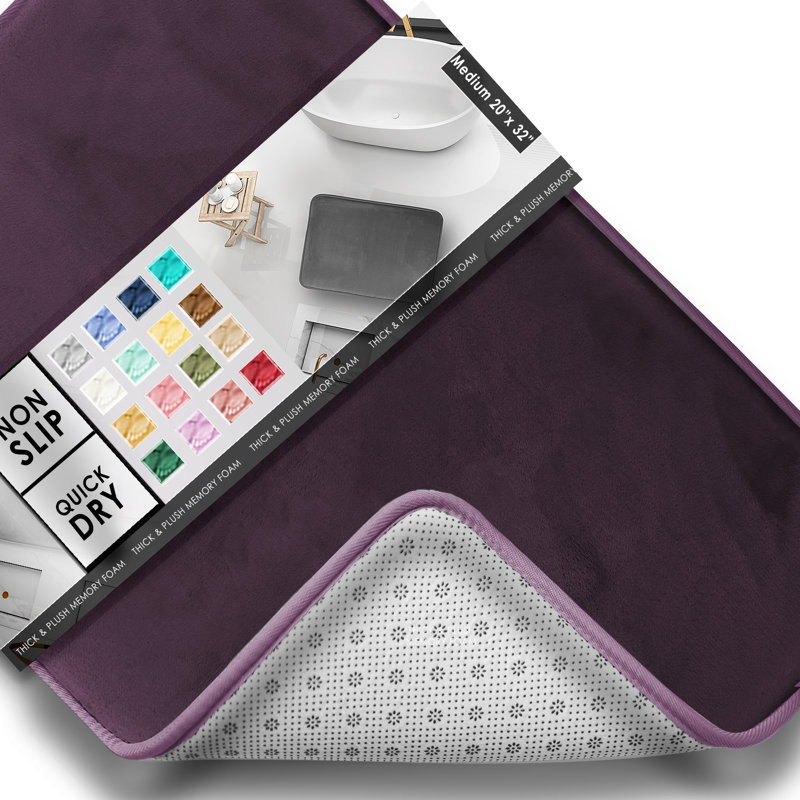 Ultra Soft and Absorbent Memory Foam Bath Rug Set with Non-Slip Backing, Large: 32" L x 20" W, Eggplant/Purple