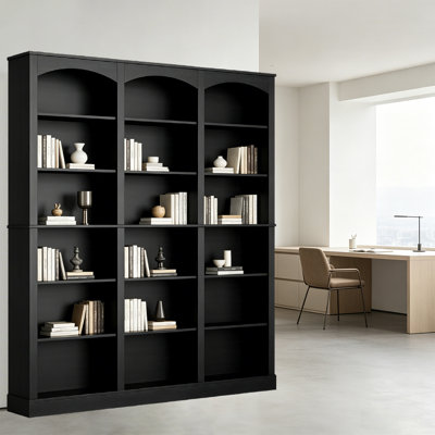 Bibliothèque triple triple, grande bibliothèque à 6 niveaux avec déflecteur incurvé, 18 tablettes ouvertes